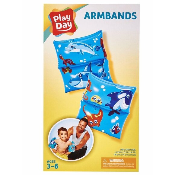 Play Day Inflatable Kids Swim Armbands With Sea Animal Design For Ages 3-6 - Picture 2 of 2